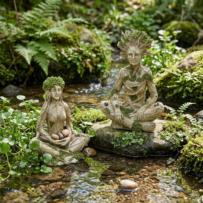 🔥Limited Time 50% OFF|Mother Earth & Forest God Tree Root Meditating Statue, Resin Garden Decor Figurines (2 Styles)