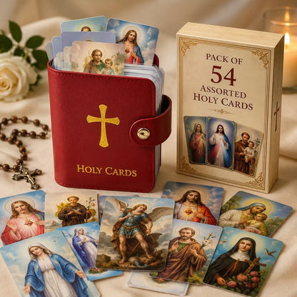✝️ Catholic Genuine Leather Holy Card Holder – Pocket Prayer Card Organizer with Snap Closure