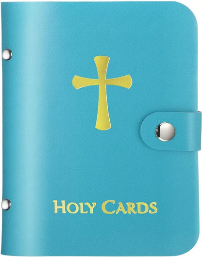 ✝️ Catholic Genuine Leather Holy Card Holder – Pocket Prayer Card Organizer with Snap Closure