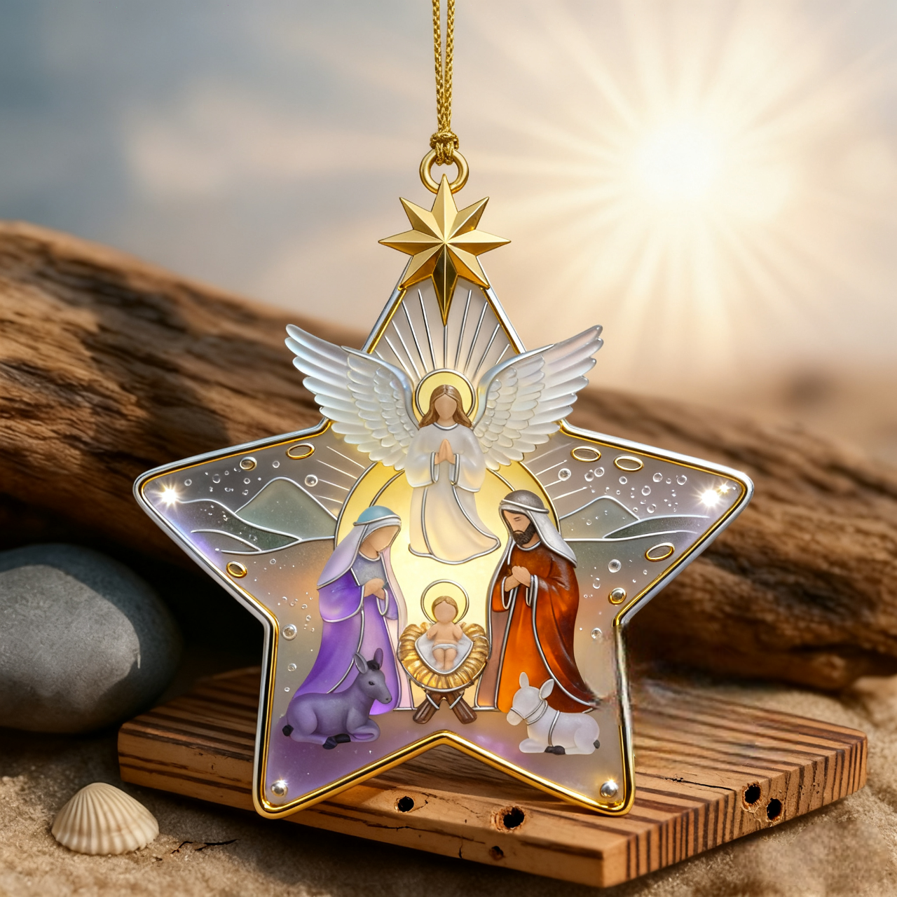 Star Jesus Nativity Sea Glass Pendant