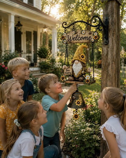 🔔Country Garden Gnome Bell Hanging Sign, Bee Themed Farmhouse Outdoor Porch Wall Decor