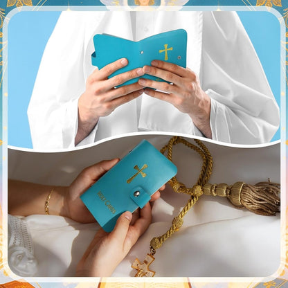 ✝️ Catholic Genuine Leather Holy Card Holder – Pocket Prayer Card Organizer with Snap Closure