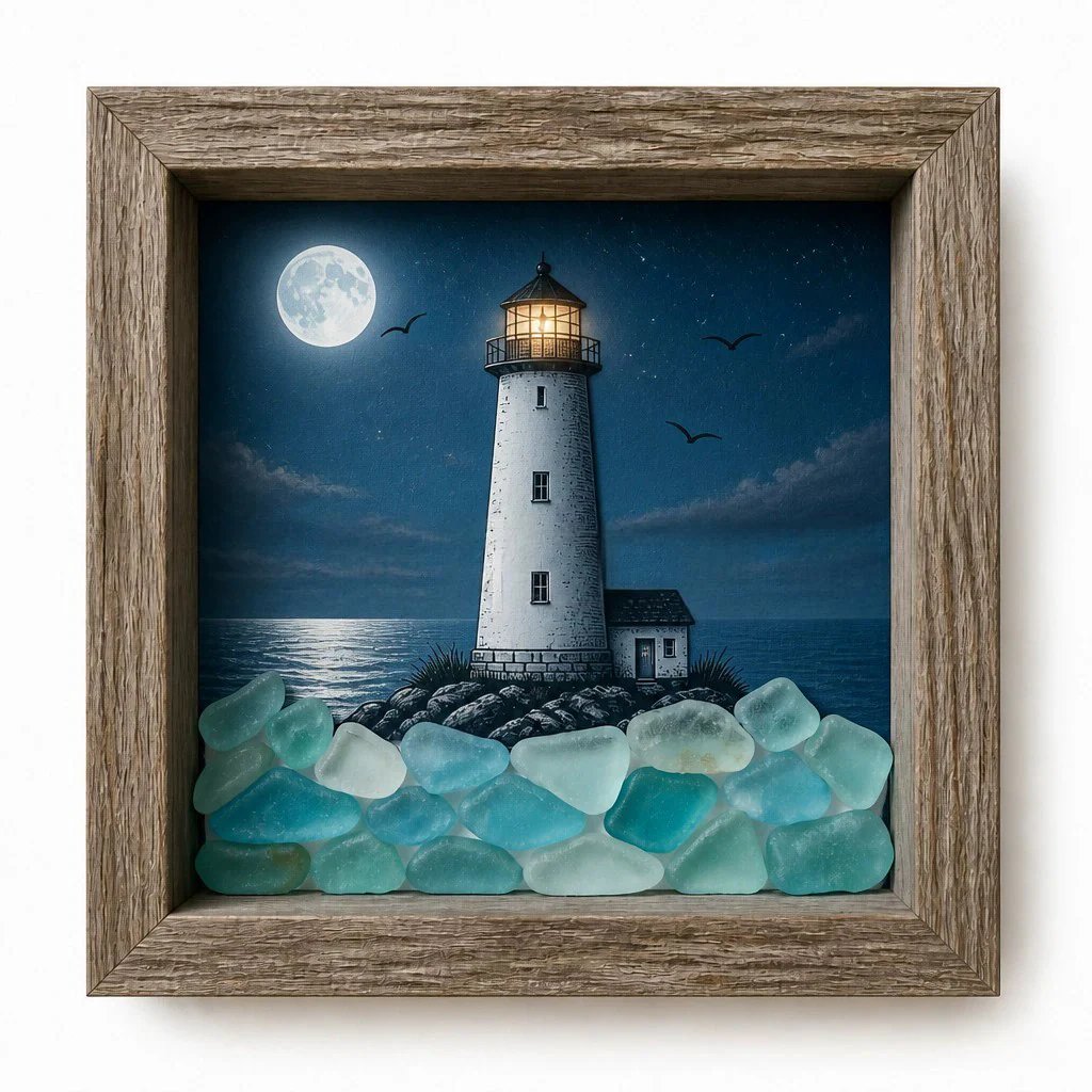 🎁Last Day 49% OFF 🔥💝Coastal Lighthouse Sea Glass Shadow Box Night Light